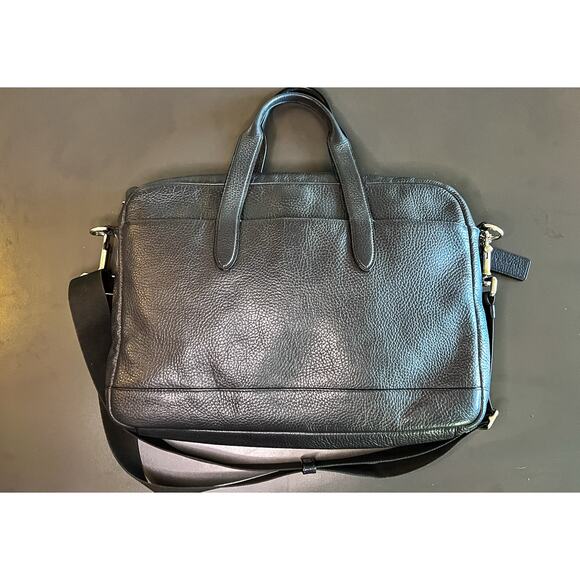 Coach Grey Charcoal Pebbled Leather Luxury Laptop Briefcase Bag - Picture 4 of 11